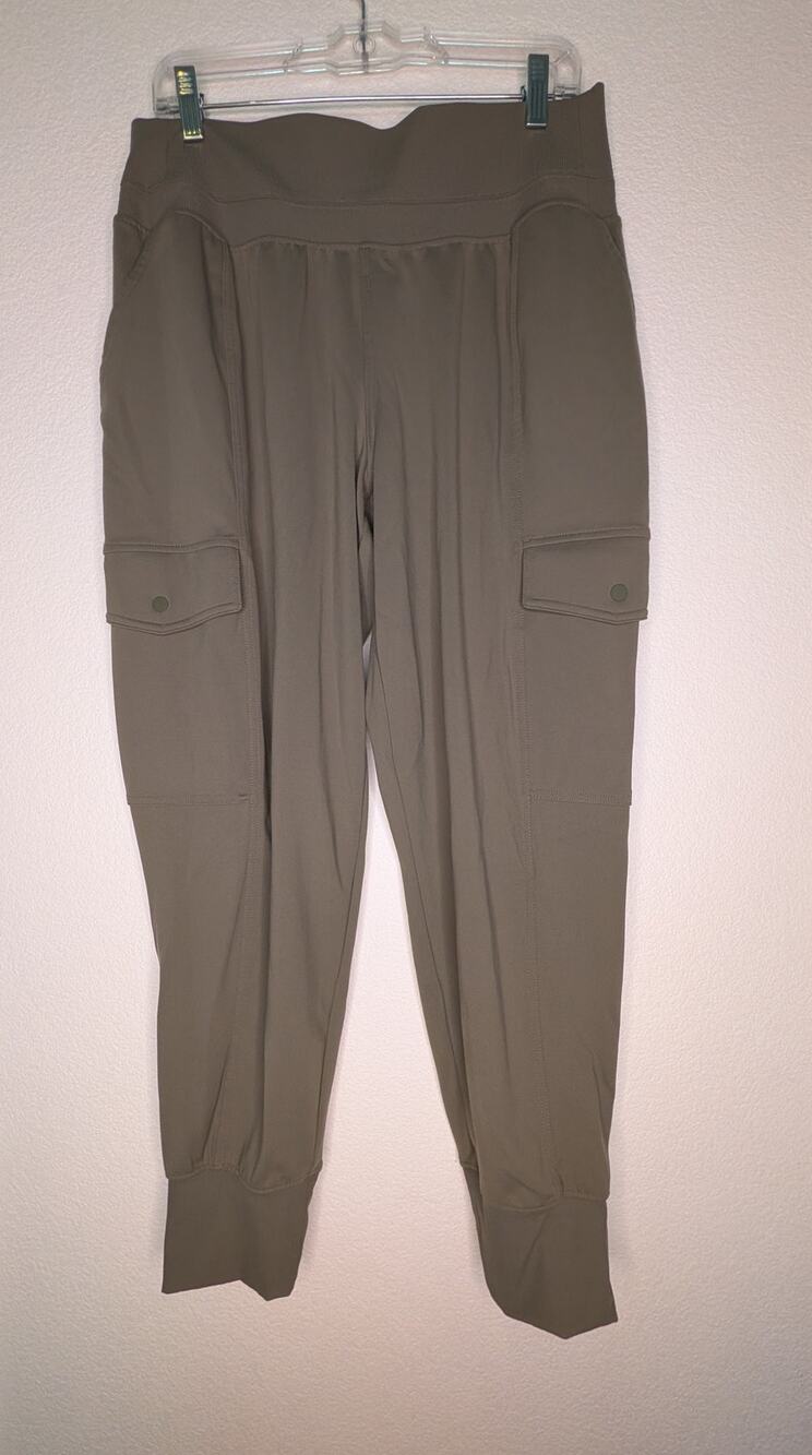Athleta Brooklyn Cargo Jogger Green L Travel Athleisure Utility Active Stretch